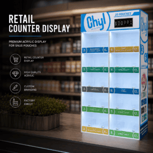Chyl Nicotine Pouches Acrylic Display with Pursher System and LED