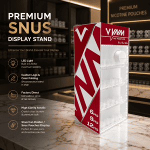 VNM 4 Tiers Nicotine Pouches Acrylic Display Stand with Pusher System