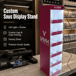 VNM Nicotine Pouches Acrylic Display with Pursher System and LED