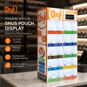 Chyl Nicotine Pouches Acrylic Display Stand with Pursher System and LED