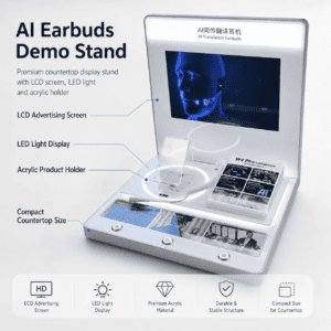 AI Language Translator Earbuds Display Stand with LCD Screen